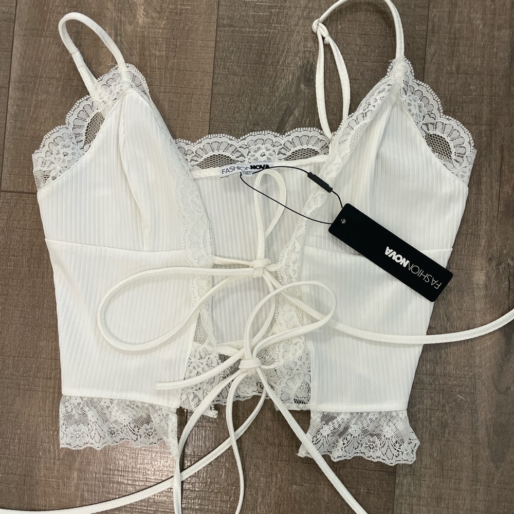 Fashion Nova Cream Lace Detail Top